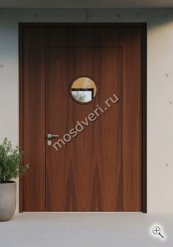Большая входная дверь в дом коричневая со стеклянной вставкой - купить от производителя Мосдвери Большая входная дверь в дом коричневая со стеклянной вставкой